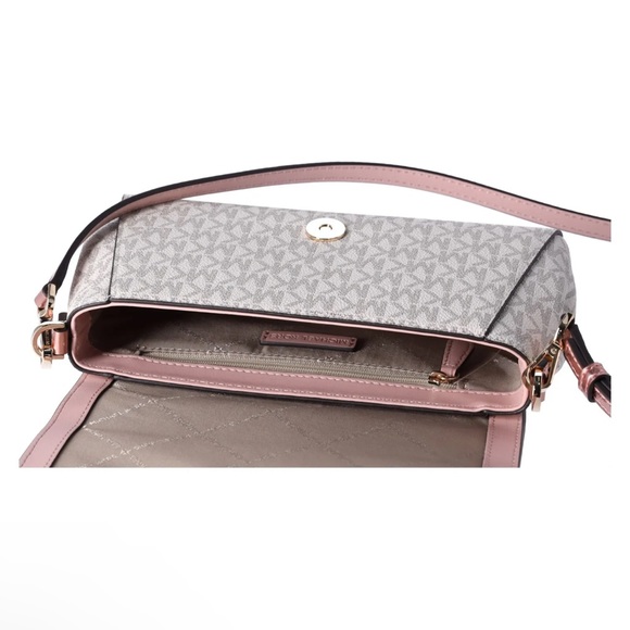 Michael Kors Jet Set MD Convertible Pouchette Crossbody Vanilla MK Pink Metallic - Picture 8 of 12